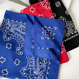Classic paisley print square bandana scarf, multi-color cotton headwrap fashion accessory.