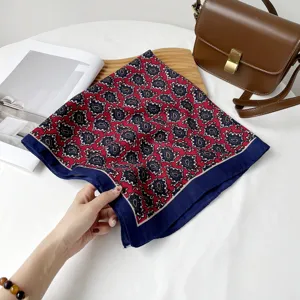 Cross-border red and blue paisley print square silk scarf 68cm fashion headscarf shawl
