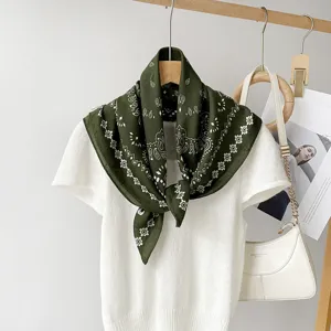 Dark green paisley square scarf 68cm vintage bandana stylish headscarf women shawl