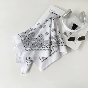 Black and white paisley print cotton bandana 68cm square scarf detail view stylish accessory