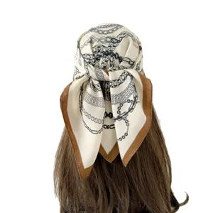Luxury chain print silk square scarf for women fashionable head wrap neckerchief 68cm