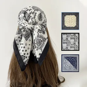Foulard Carré Imprimé Paisley Mode Femme Vintage Twill Foulard de Tête Foulard de Cou Châle Élégant Pour Trajet Quotidien