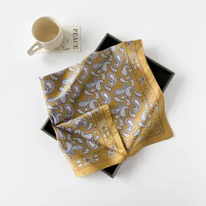 Elégant foulard carré vintage moutarde imprimé paisley femme satin foulard 70cm