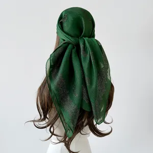 Green paisley large square head scarf retro silk feel summer hair wrap shawl for women