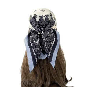 Foulard carre imprime motif cachemire classique mode femme bandeau cheveux elegant