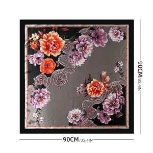 Donna vintage barocco fiori stampa raso quadrato sciarpa 90cm grande foulard scialle.