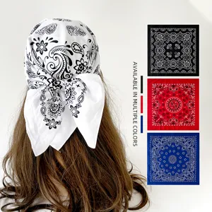 Women Fashion Paisley Floral Print Cotton Square Scarf Versatile Headband Shawl And Daily Neck Scarf