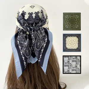 Women Fashion Paisley Print Square Scarf Lightweight Satin Neck Head Scarf Shawl