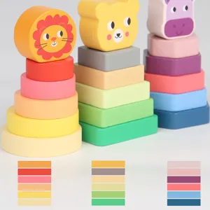 Hölzernes Montessori Stapelspielzeug Regenbogen Blöcke frühes Lernspielzeug für Kinder.