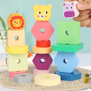 Holz geometrischer Stapelturm Montessori Lernspielzeug Formensortierung Kinder Bausteine