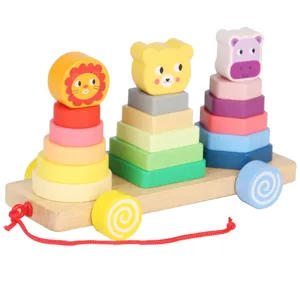 Holz Ziehspielzeug Stapelturm Montessori Lernspielzeug Regenbogen Bausteine für Kinder Hauptbild.