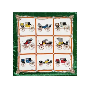 Europe style vintage carriage chain print silk scarf 90cm square satin sun protection hijab