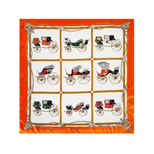 Luxury carriage chain print silk scarf, 90cm square scarf for women, elegant sun protection.