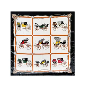 Luxury carriage chain print silk square scarf 90cm vintage style women fashion headwear
