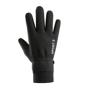 Black fleece winter gloves for couple cycling, windproof and touchscreen friendly main image view.