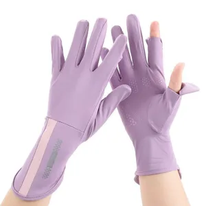 Women sun protection ice silk gloves long anti-slip driving outdoor summer breathable sleeves