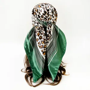 Leopard print satin square scarf 90cm women hair scarf neckerchief luxury style head wrap