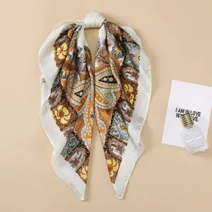 Classic paisley print square silk scarf 70cm elegant women neckerchief hair wrap design.