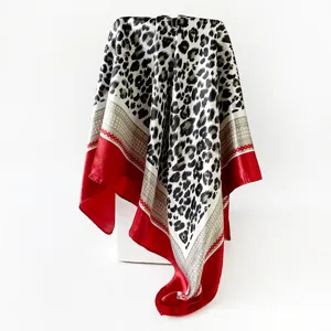 Leopard Print Satin Silk Square Scarf 90cm Women Fashion Headwear Shawl Neck Kerchief