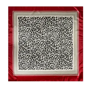 Leopard print silk feel square scarf 90cm women fashion hair scarf neckerchief shawl details.