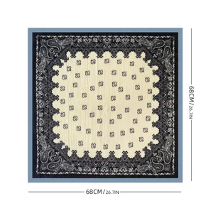 Classic black and white paisley silk square scarf 68cm elegant women headwrap shawl