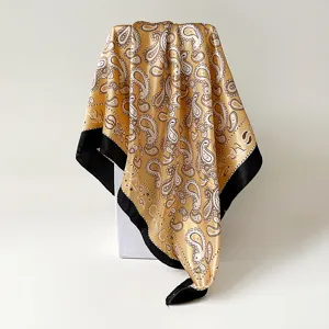 Vintage paisley print satin square scarf 90cm large head wrap retro women shawl