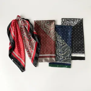 Women satin printed paisley patchwork polka dot square silk scarf fashion versatile headscarf