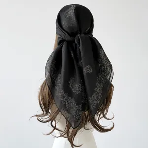 Elegant black large square scarf vintage paisley headwrap lightweight shawl chic accessory