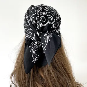 Fashion paisley print cotton bandana square scarf for women, retro head wrap and hair accessory.