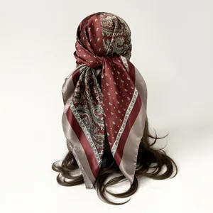Satin paisley and polka dot print square scarf hair cover fashion women hijab 90cm