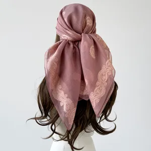 Summer 90cm paisley square silk scarf, retro elegant women hair scarf head wrap and shawl.