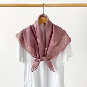 Paisley print 90cm square scarf, elegant retro design, lightweight fabric detail view.
