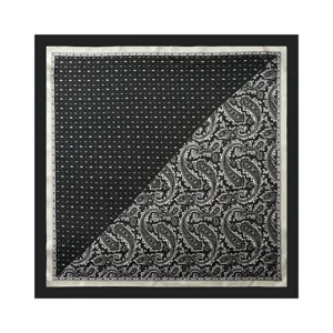 Black white paisley silk scarf 90cm square scarf vintage hair band shawl sun protection