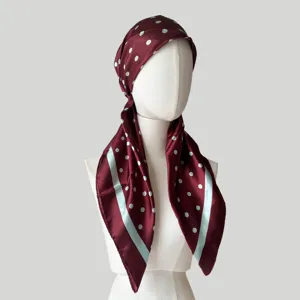 Satin polka dot headscarf cap for women, elegant sun protection wrap style for daily wear.