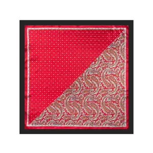 Red paisley satin square scarf 90cm vintage bandana women hair cover shawl accessory