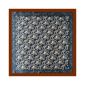 Classic paisley satin square scarf 90cm large headwear shawl vintage blue design detail