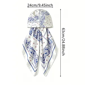 Satin paisley print headscarf bonnet, fashionable summer sun protection head wrap for women.