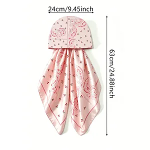 Pink satin paisley print head scarf cap summer sun protection women headwrap 24x63cm