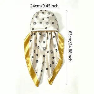 Satin printed headscarf cap for women, stylish sun protection wrap with elegant floral design.