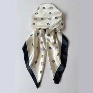 Women satin printed head scarf cap vintage floral hair wrap summer sun protection hat