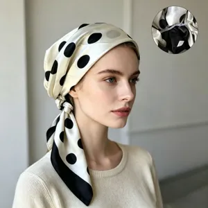 Fine Satin Polka Dot Silk Scarf Cap Head Wrap Summer Sun Protection Hat Inner Detail