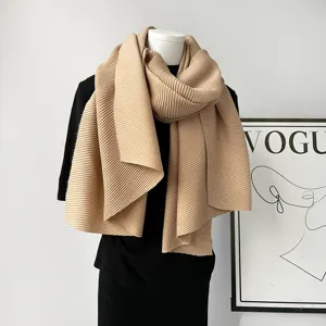 Effen geplooide lange sjaal winter warme imitatie kasjmier omslagdoek voor dames mode
