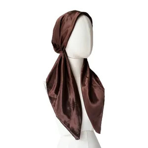 Solid color satin headscarf hijab for women, smooth summer sun protection head wrap hat.