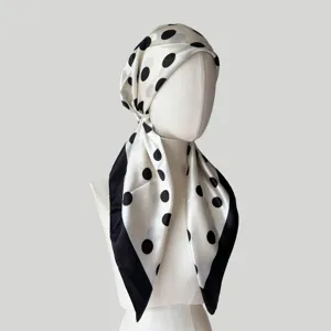 Silk satin polka dot headscarf turban for women summer sun protection hair wrap elegant detail view
