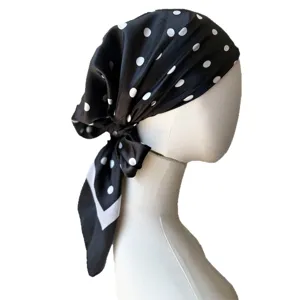 Black satin polka dot headscarf cap for women stylish summer breathable turban hat