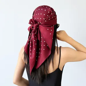 Burgunderrot Punkte Druck Dreieck Seide Kopftuch Damen Sommer Mode Haar Wraps Neu.