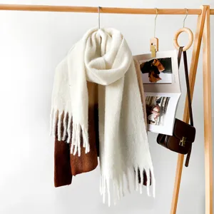Autumn winter gradient mohair fringed scarf cozy thick warm women winter long shawl wrap