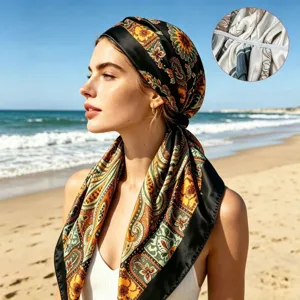 Women fashion satin paisley print headscarf sun protection elastic cap beach wear