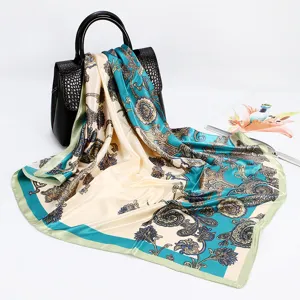 Paisley print square silk scarf elegant satin headscarf for women fashion accessory
