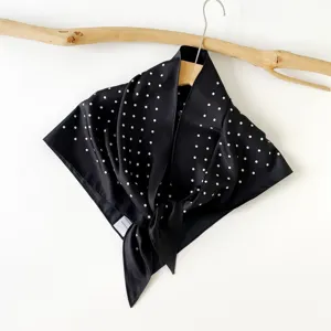 Black white polka dot silk triangle scarf elegant summer sun protection headscarf shawl
